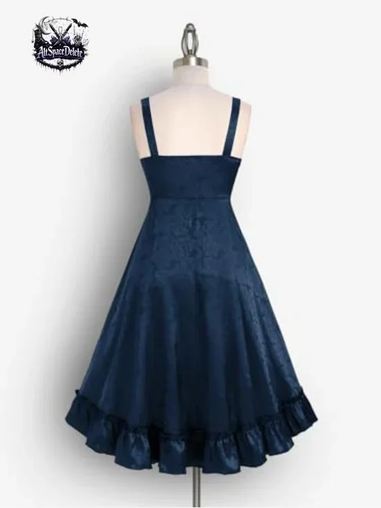 Plus Size Victorian Gothic Jacquard Midi Dress with Grommets and Buckles - Picture 2 of 4